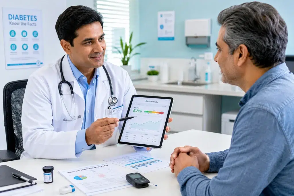 Doctor reviewing HbA1c results with patient