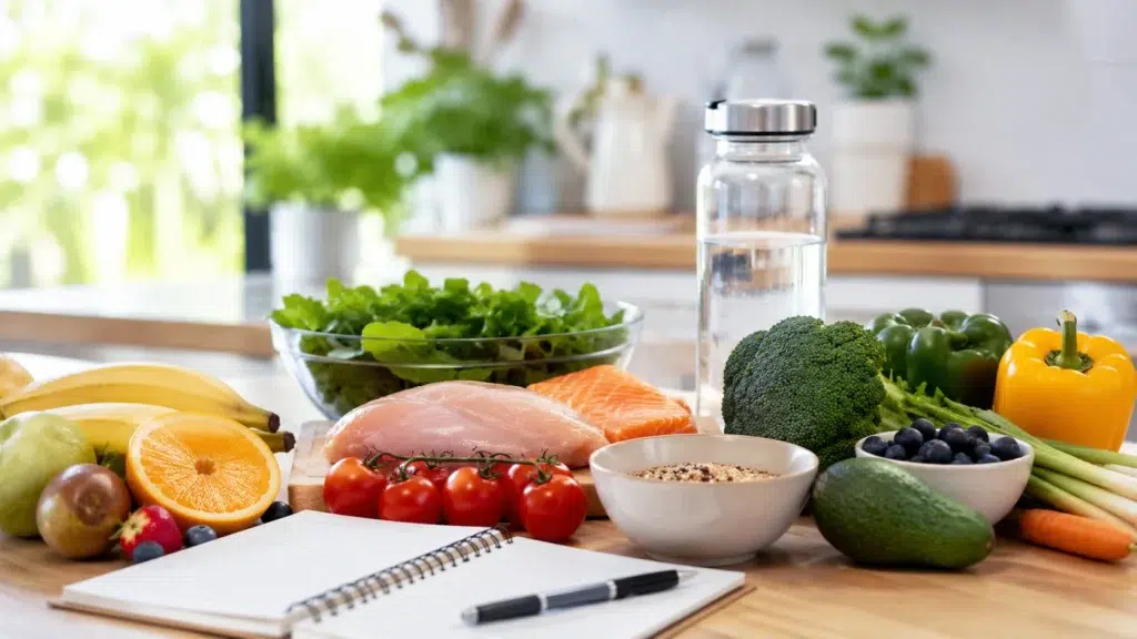 Fresh ingredients on a bright kitchen table