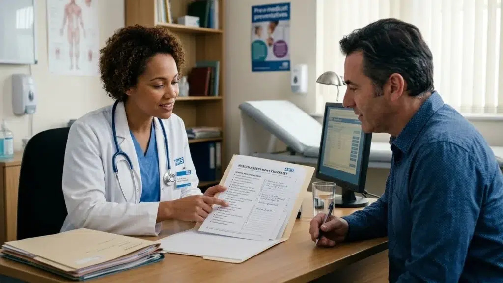 GP consulting with an adult patient during a preventive health appointment
