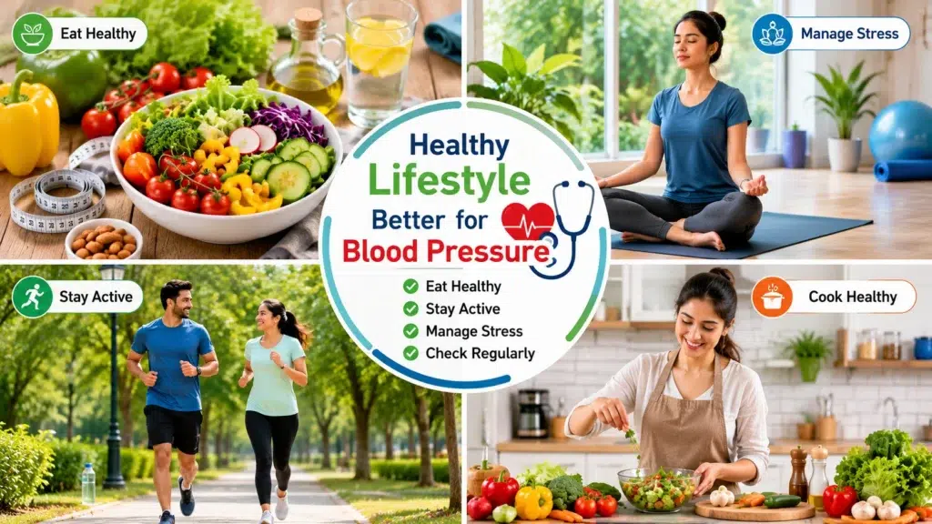 Lifestyle modifications for blood pressure control healthy eating, exercise, yoga, and stress management