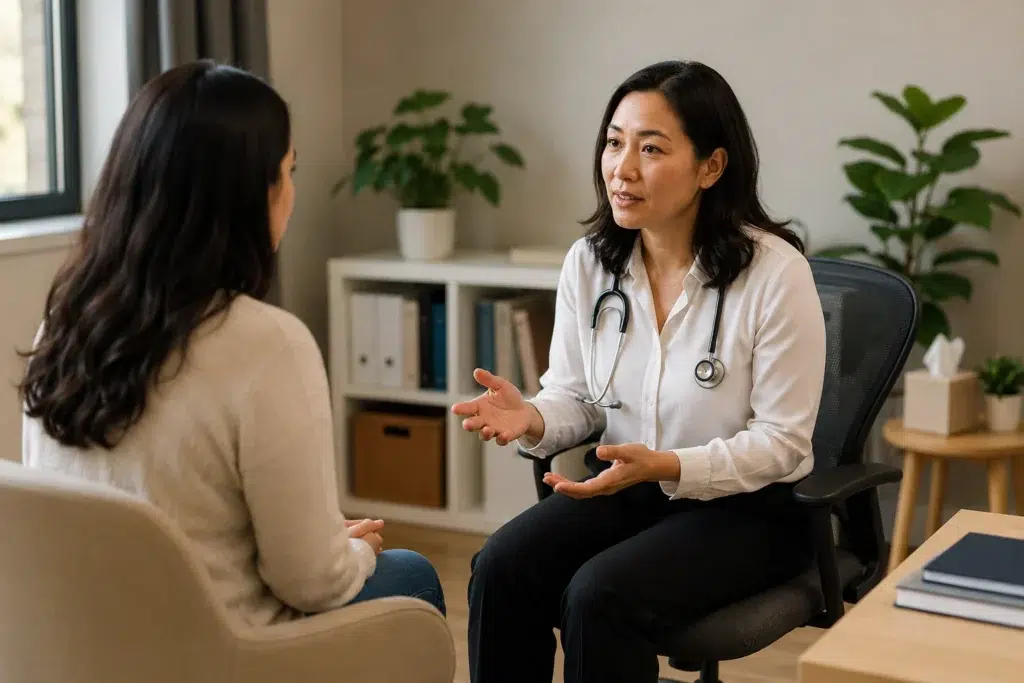 Doctor providing a GP Mental Health Care Plan consultation to support a patient's mental wellbeing in Belconnen.