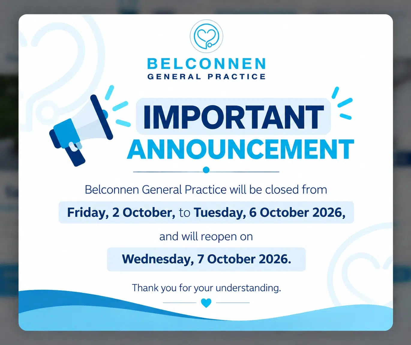 Belconnen General Practice Important Announcement